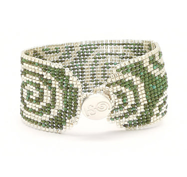 Brazalete Telar Plata Grueso Espirales Turquesa T